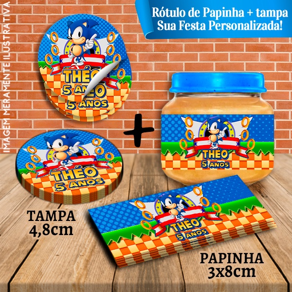 Kit 10 pares de Rótulos Adesivos de Potes e Tampas de Papinha Sonic