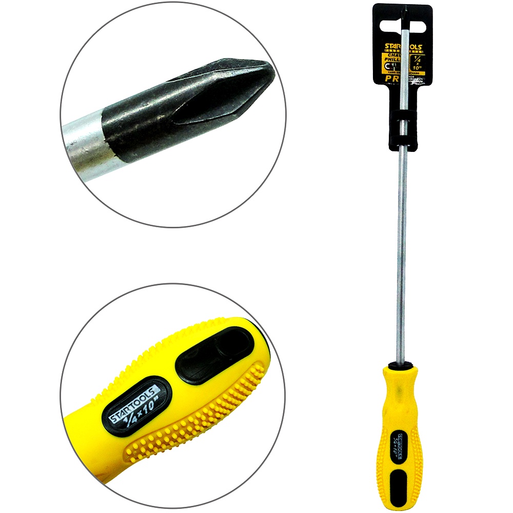 Chave Philips Aço Cromo Vanadio Com ponta imantada Cabo emborrachado 10X¼'' 8X¼'' 6X¼'' 4X¼''