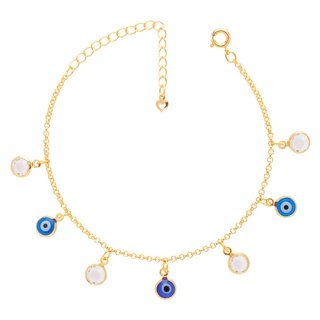 Pulseira Zircônia Olho Grego Folheado A Ouro 18k