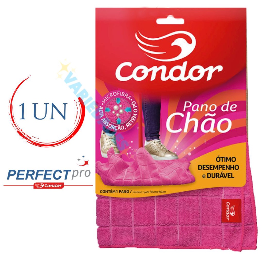 Pano De Chão Condor De Microfibra Grande 50x70cm Ótima Absorção 1 Un em Oferta na Shopee