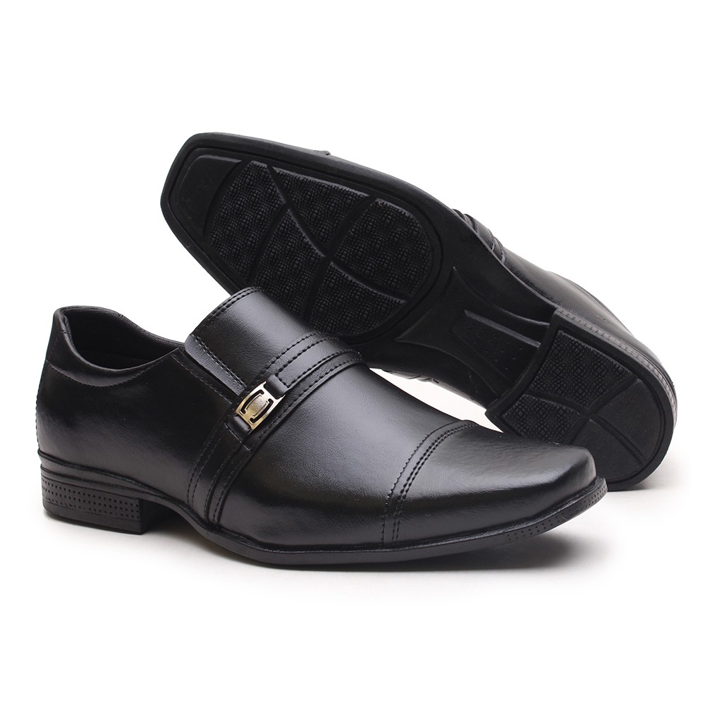 Sapato Social Masculino em Material Tecnológico com Metal Lateral Luxo Clássico Liso Fosco Lançamento em Oferta na Shopee