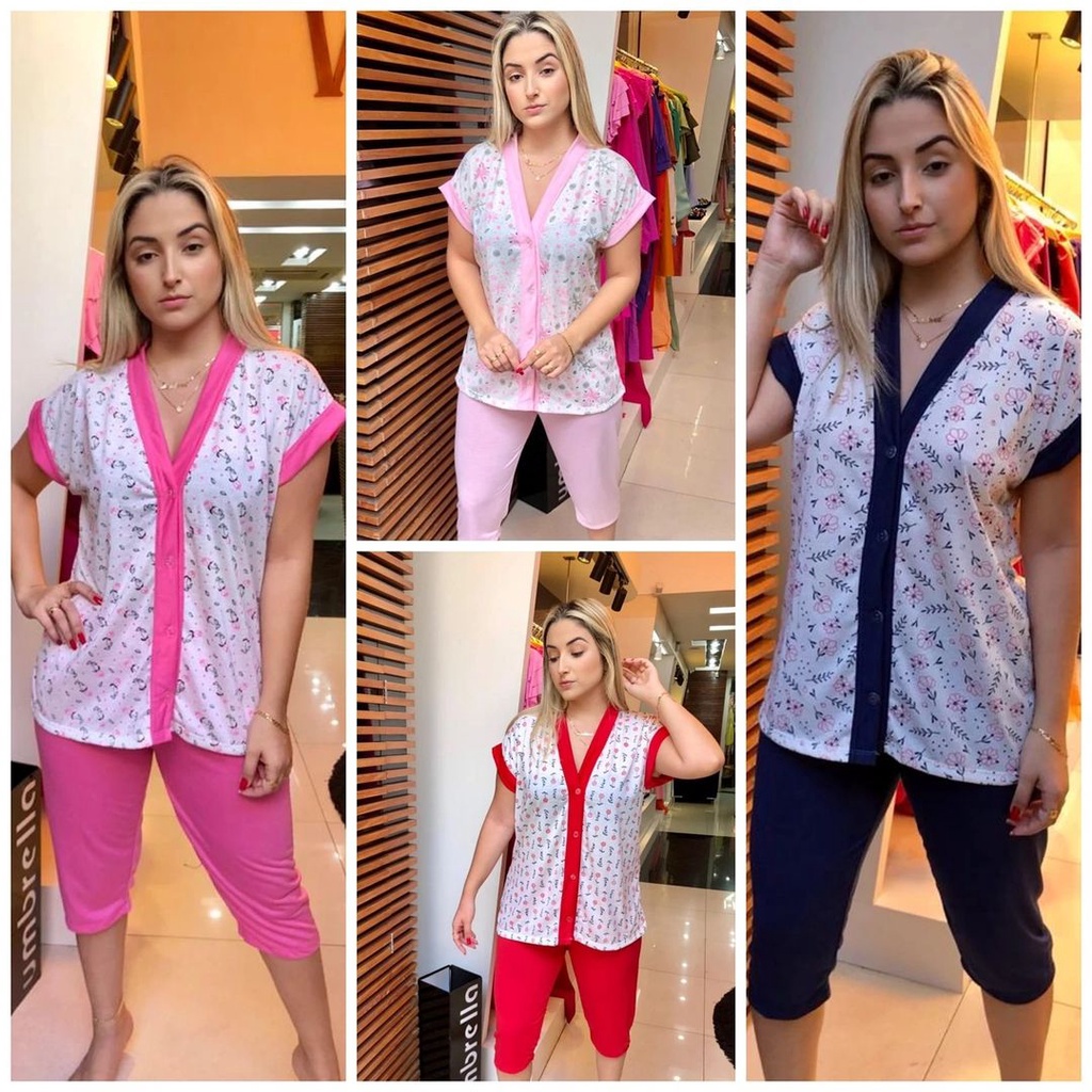 Pijama Pescador Aberto Com Botões Amamentação Pós Cirurgico Gestante Conjunto Feminino em Oferta na Shopee