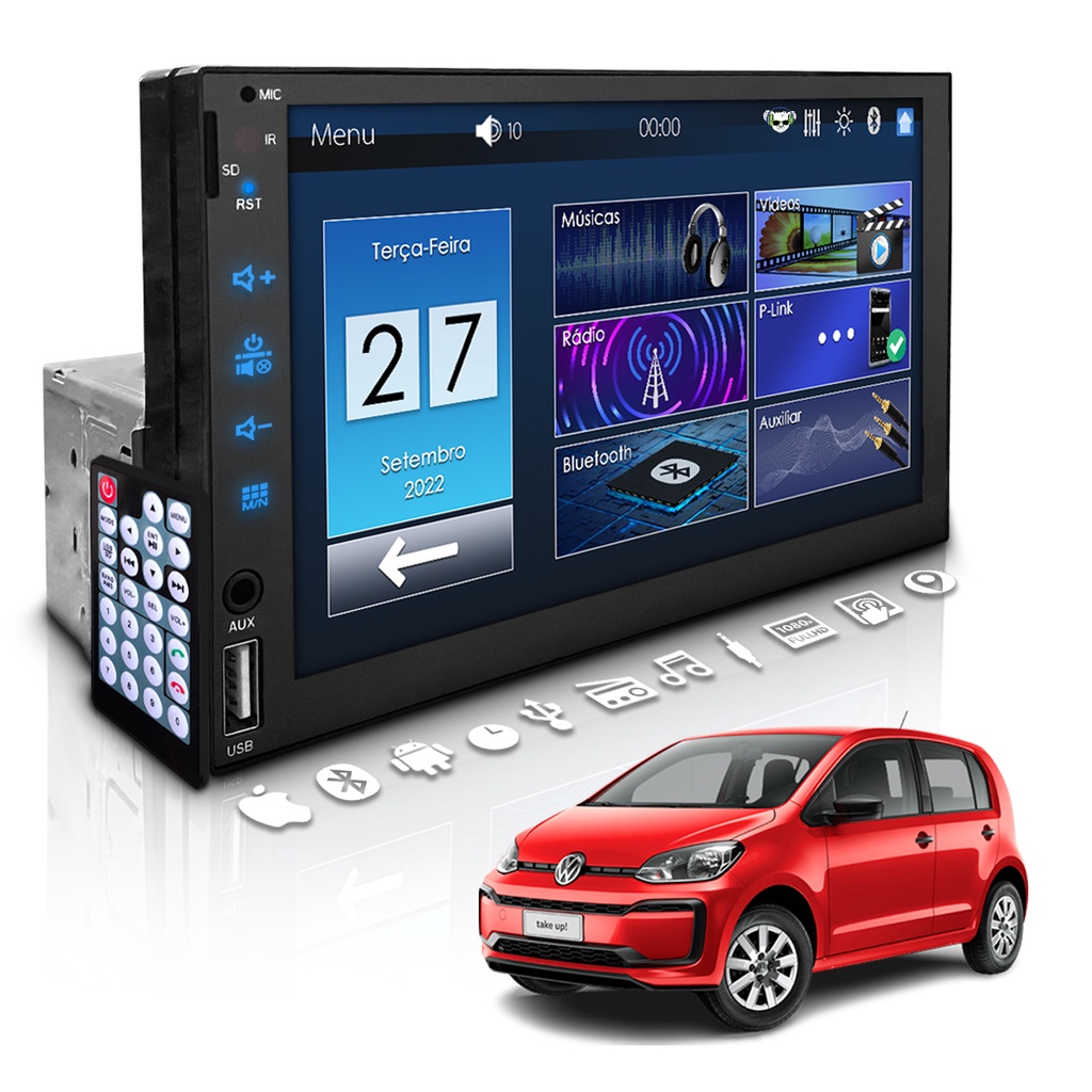 Central Multimídia Universal 1 Din Mp5 Bluetooth com Espelha Dvd Volkswagen Up