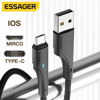 Essa Essager 3A Tipo C/Micro/iP usb 2m/3m Cabo De Carregamento Rápido 2 Em 1 Dados Para Telefone Celular Android Alimentação Cabomicro