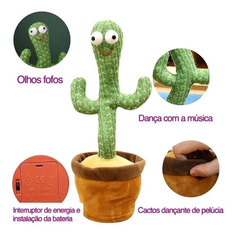Brinquedo Cacto Pelúcia Dançante