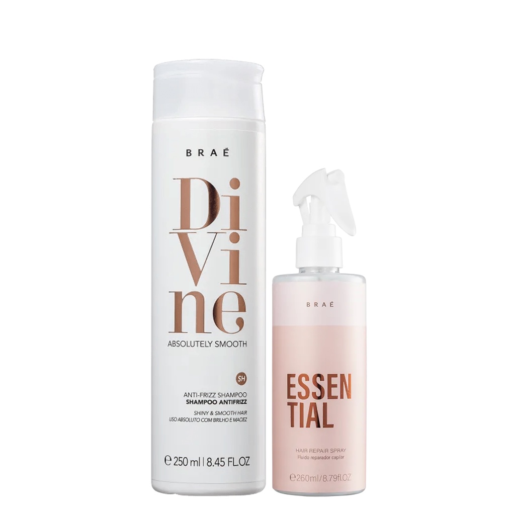 Leave - in Essential 260ml e Shampoo Divine 250 ml - Braé em Oferta na Shopee