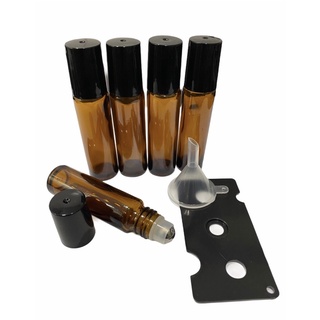 10 frascos vidro âmbar Rollon 10ml Premium (vidro grosso) 1 mini funil plástico e 1 abridor plástico de rollon