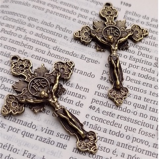 25 Crucifixo para Terço com Hóstia em Zamac Ouro Velho - Cruz para Terço - Terço Católico