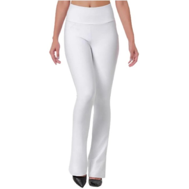 Calça Legging Flare Branca Bailarina Lisa Suplex Academia Enfermagem Esteticista Cós Alto