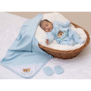 Saída maternidade Urso Ted-Azul bebê bordado em Oferta na Shopee
