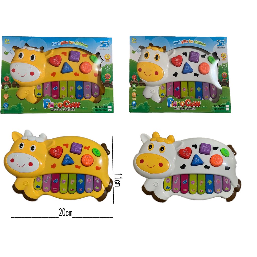 Piano Infantil Musical Animais Vaca branco e amarela