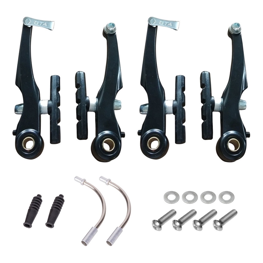 Kit Freio V brake Dianteiro Traseiro Alumínio Preto C/ Pastilhas Orbital GTA Bicicleta Bike