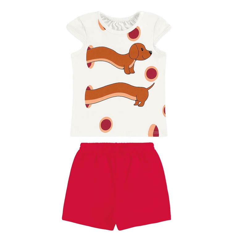 Conjunto Menina Blusa Shorts Moletom estampa cachorrinho Infantil