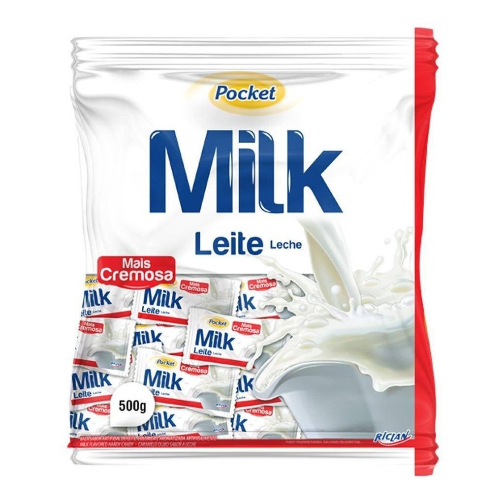 Bala De Leite Pocket Cremosa Milk 500g Riclan Pacote