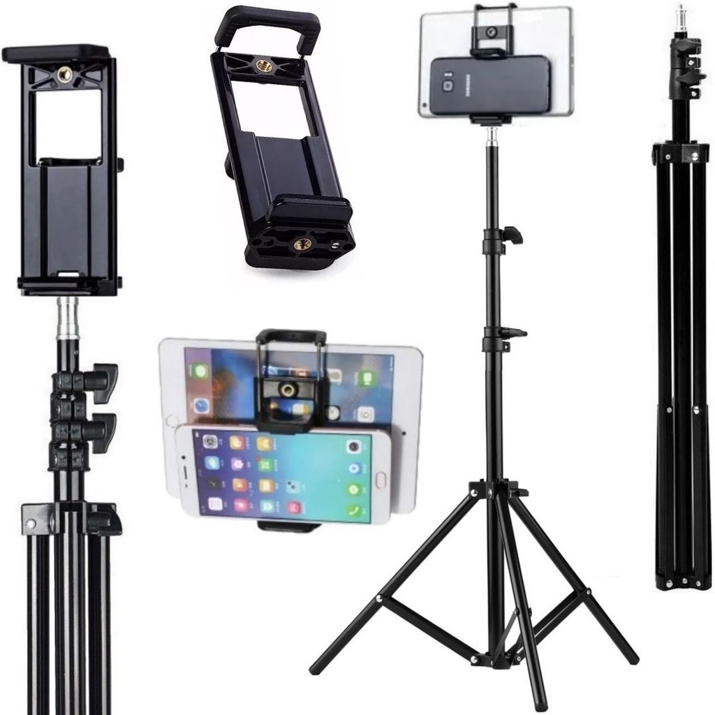 Tripé Pedestal 2,10m Suporte 2 Em 1 Para Celular Tablet Kindle iPad Smartphone