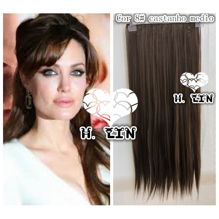 cabelo aplique tic tac 8# castanho claro - castanho medio - castanho natural 60cm 140gramas fibra organico