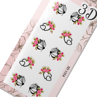 Adesivo de Unha 3D- Borboletas com flores-3D 1554