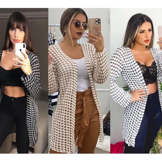 Kit Cardigan 3 Unidades Kimono Blusas Femininas Blusa Cardigan Tricot Preto, Branco ou Marfim luxo, para todas ocasiões trama vazadinha
