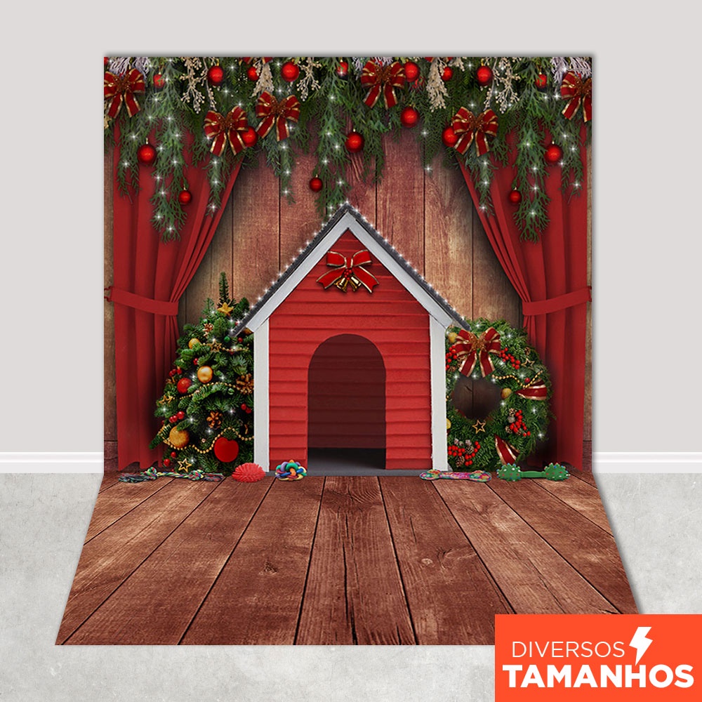 Fundo Fotográfico Natal Pet Cenário Casinha Em Tecido 1,20x1,70m - PET-01
