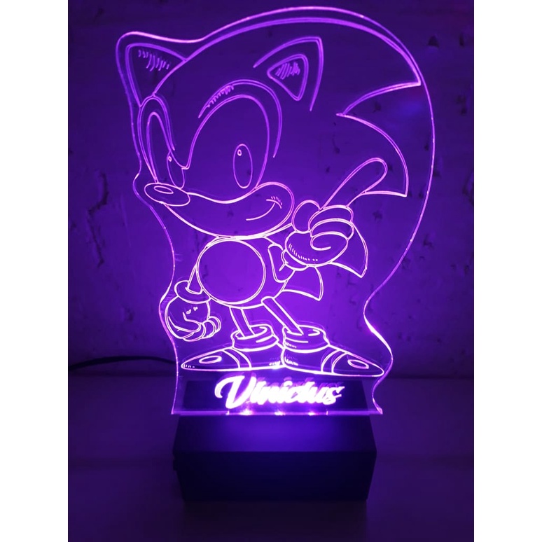 Luminária Abajur Sonic personalizada led RGB 16 cores