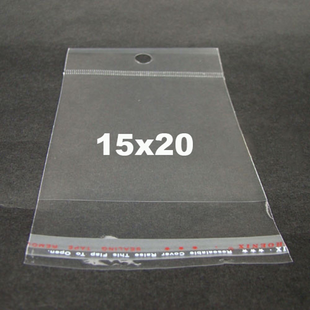 KIT 300 200 15x20 cm Saco Adesivado Saquinho com furo 100 UNIS Plástico Transparente para presentes artesanato
