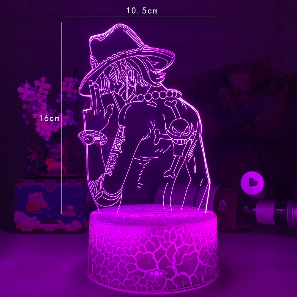 Anime One Piece Portgas D. Ace Luminária LED 3D Noturna Presente e Decoração