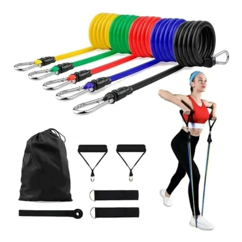 Power Tube Elástico Extensor 11 Peças Treinamento Pilates Fitness Funcional CrossFit