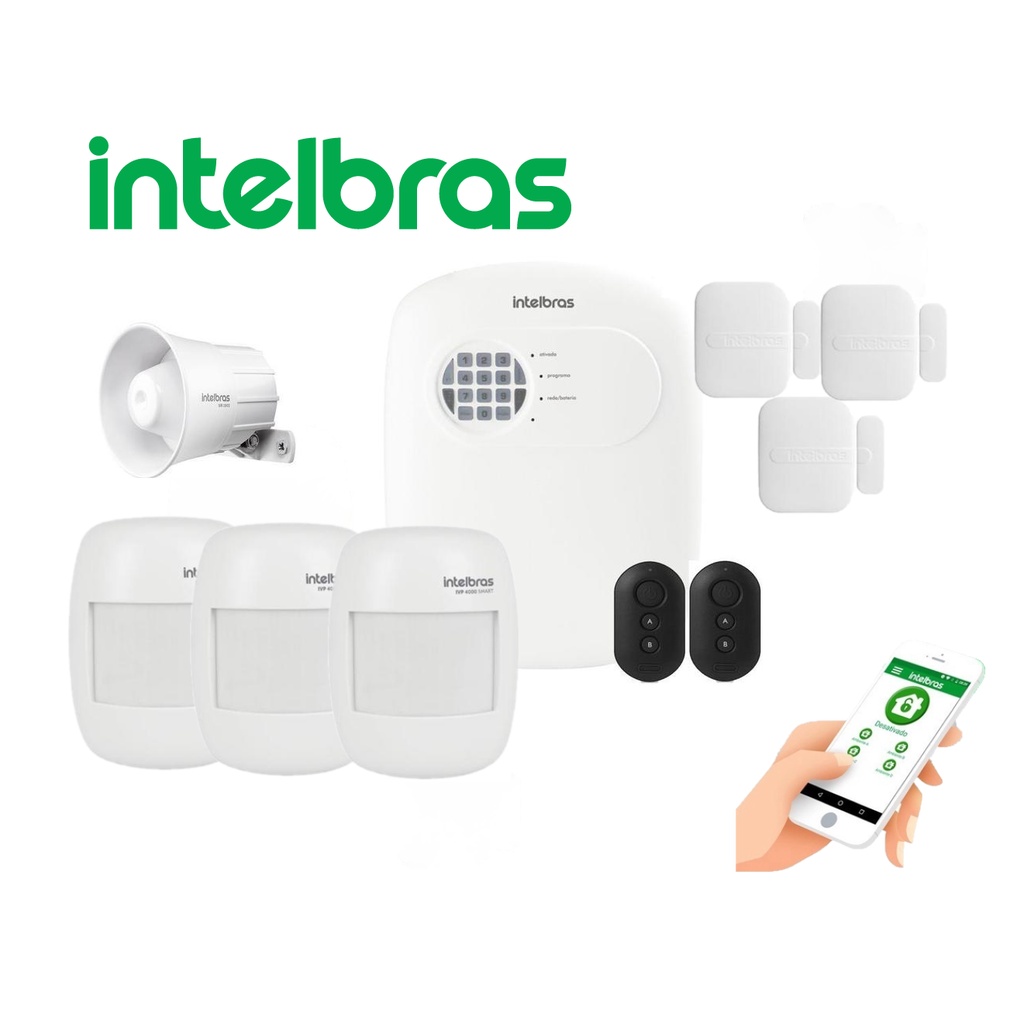 Kit de Alarme Residencial Intelbras Sem fio Anm 24 net Com Sensor de Abertura E Presença