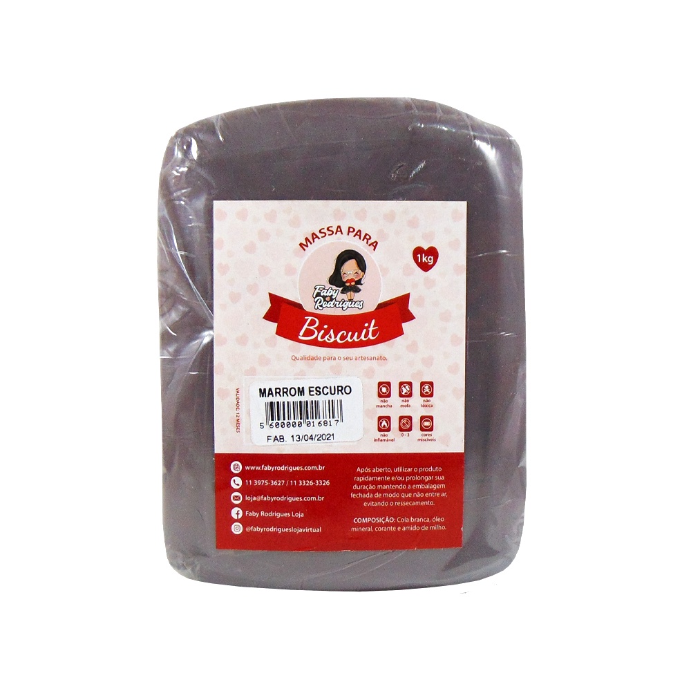 Massa de Biscuit Marrom Escuro de 1 kg - Faby Rodrigues