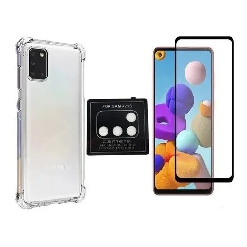 Kit Capa Capinha Anti Shock Samsung Galaxy A21s + Pelicula Vidro 3D/9D + Pelicula Camera 3D
