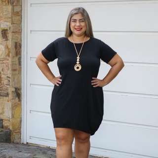 vestido mullet plus size manga curta nf Imperdível