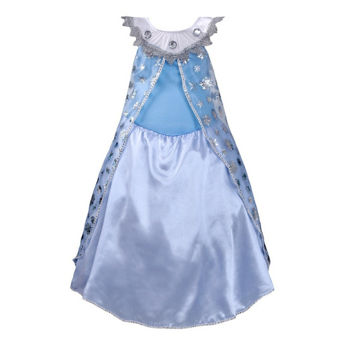 Vestido Fantasia Princesa do Gelo Azul Longo Com Capa Infantil