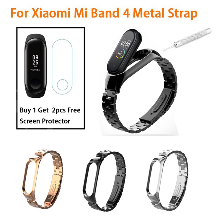 【 Compre 1 Free2】 XiaoMi Mi Band 5 3 4 Contas De Metal Em Aço Inoxidável Correia De Pulso Mi Banda 2 Pulseiras Pulseira