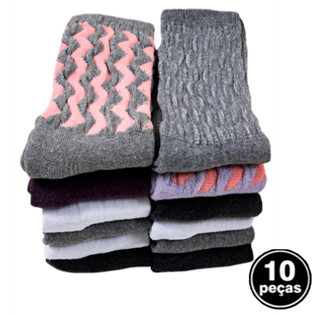 Kit 10 Pares Meião Fitness Feminina Cano Alto Meia Aeróbica Academia Atacado