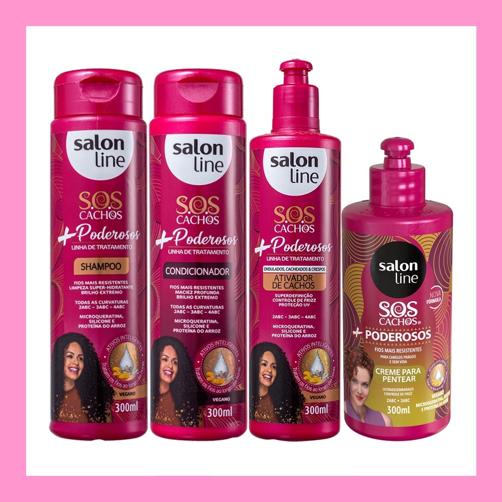 Salon Line Kit Cachos Poderosos Shampoo Condicionador Ativador De Cachos Creme Para Pentear 300ml Shopee Brasil