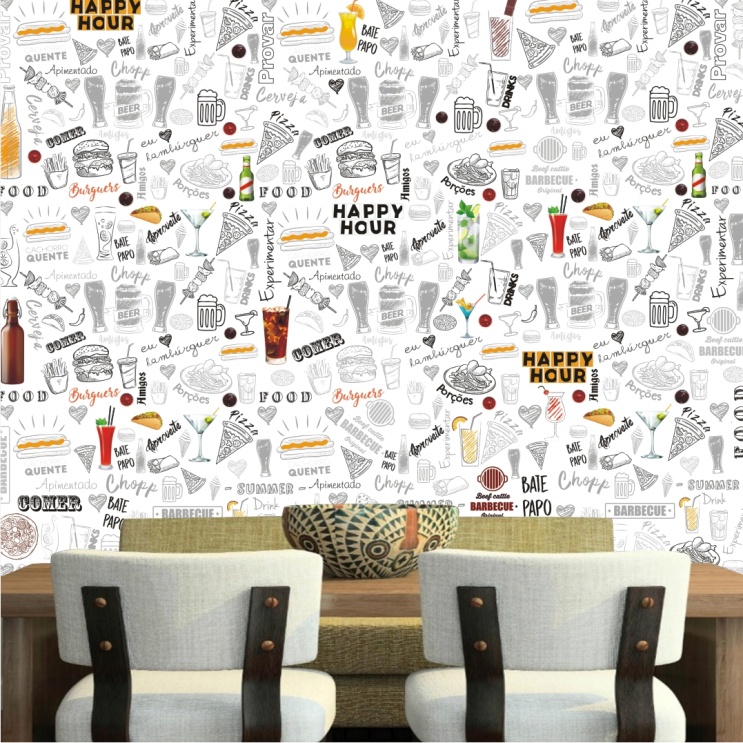 Adesivo Papel De Parede Cozinha Bar Sala 7,30m² Comida Bebida M110
