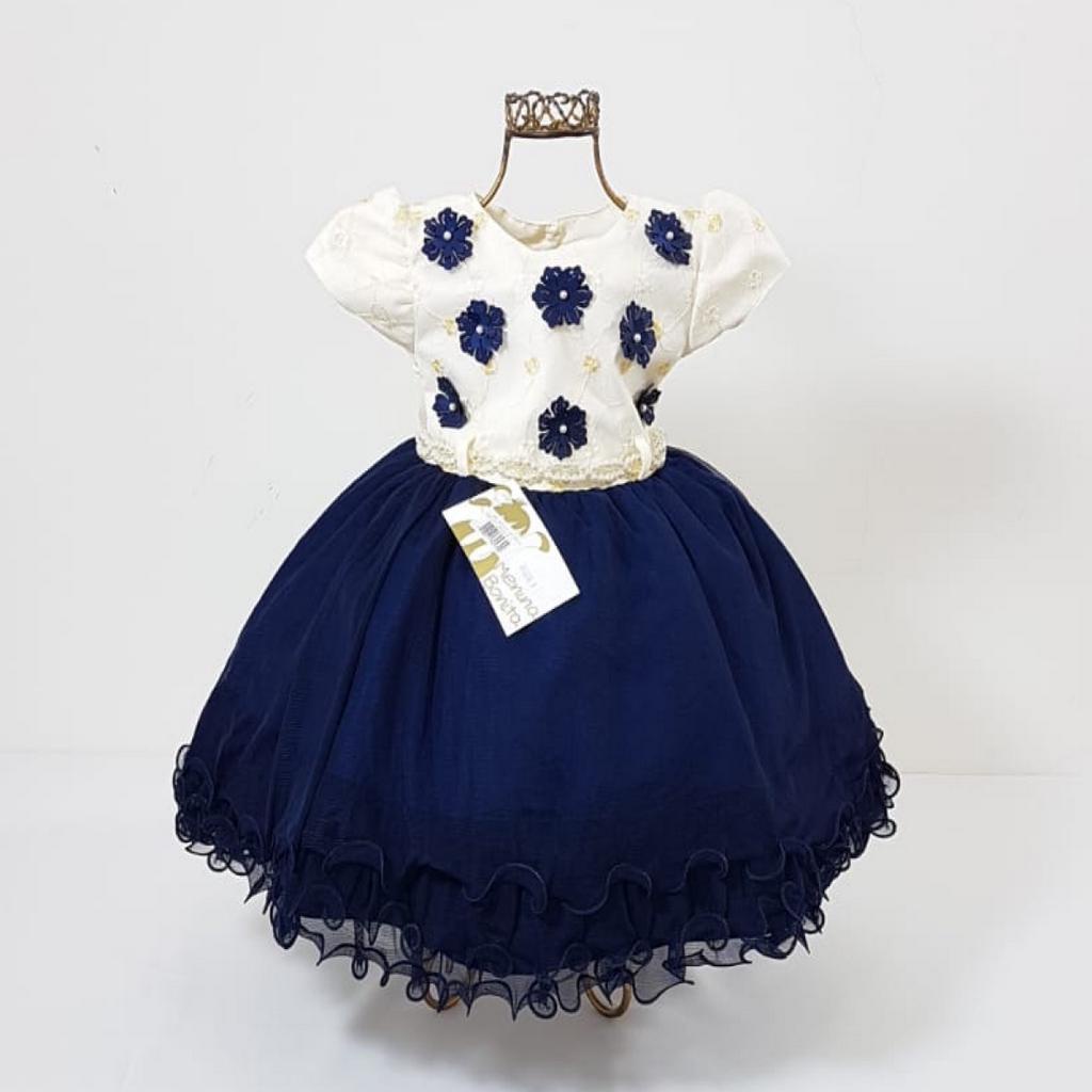 Vestido Infantil Festa Off White e Azul Marinho Bordado Pérolas e Flores  Vestido para Crianças Meninas Vestido Elegante Luxo Princesas | Shopee  Brasil