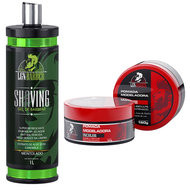 Shaving gel para barbear 1L + Creme de pentear ultrafixo incolor 150g - LGN Barber em Oferta na Shopee