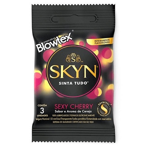 Preservativo Totalmente Flavorizado Com Sabor e Aroma de Cereja - Blowtex Skyn Sexy Cherry - 3 Unidades em Oferta na Shopee