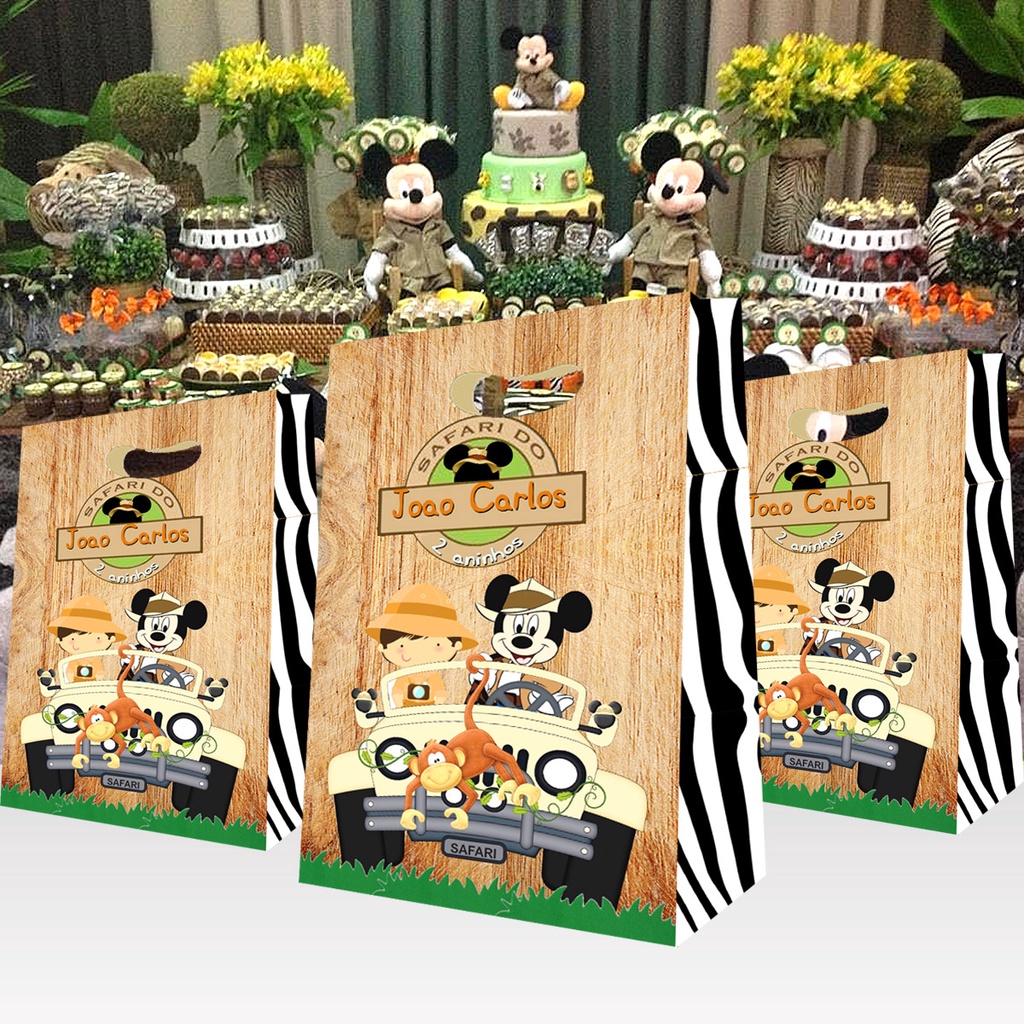 Sacolinhas Safari do mic Caixinha Surpresa Lembrancinhas para Aniversário Personalizadas com nome e idade