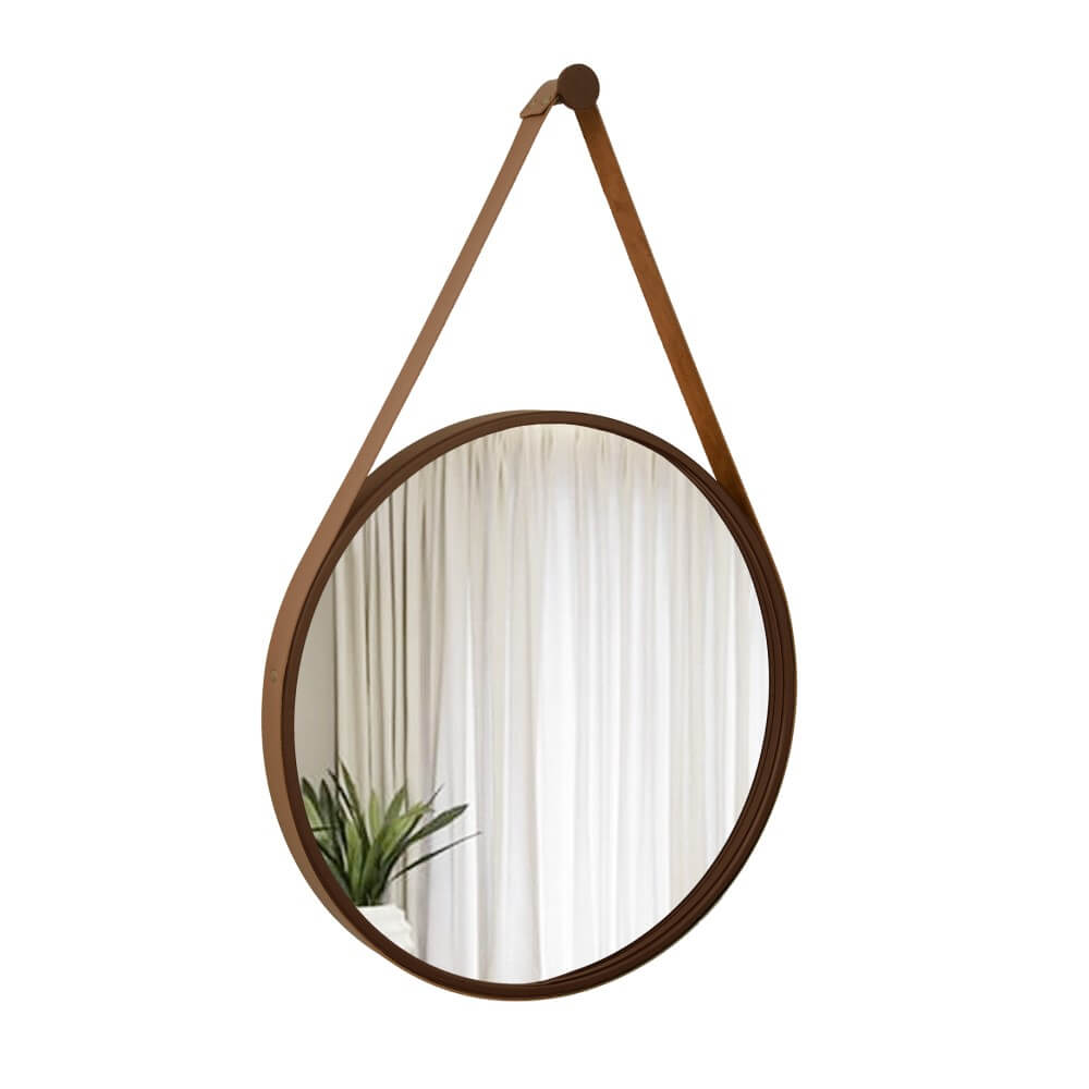 Espelho Decorativo Adnet 40cm Aço Corten com Alça Caramelo