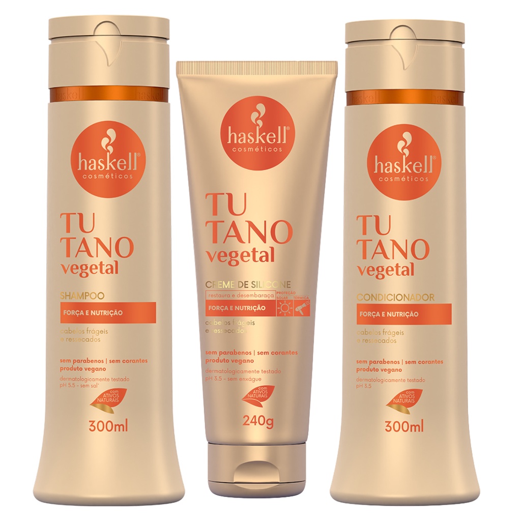 Kit Haskell Tutano Vegetal Shampoo e Cond 300ml  + Creme de Silicone Proteção Térmica e Solar 240g