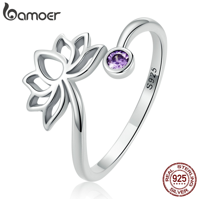 Bamoer 925 Anel Aberto De Prata Simples Estilo De Lótus Tamanho Ajustável Moda J