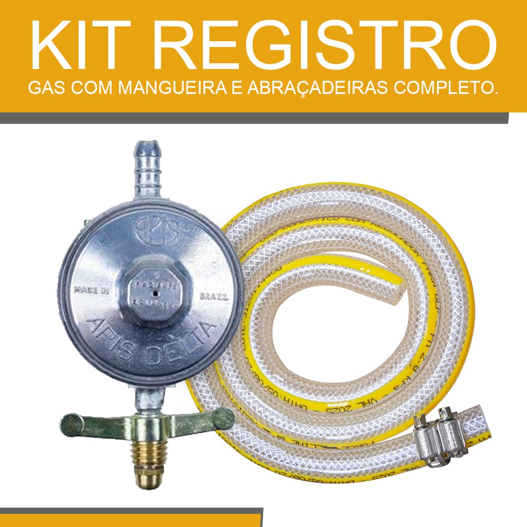 Kit Registro Regulador De Gás Com Mangueira E Abraçadeiras Completo ...