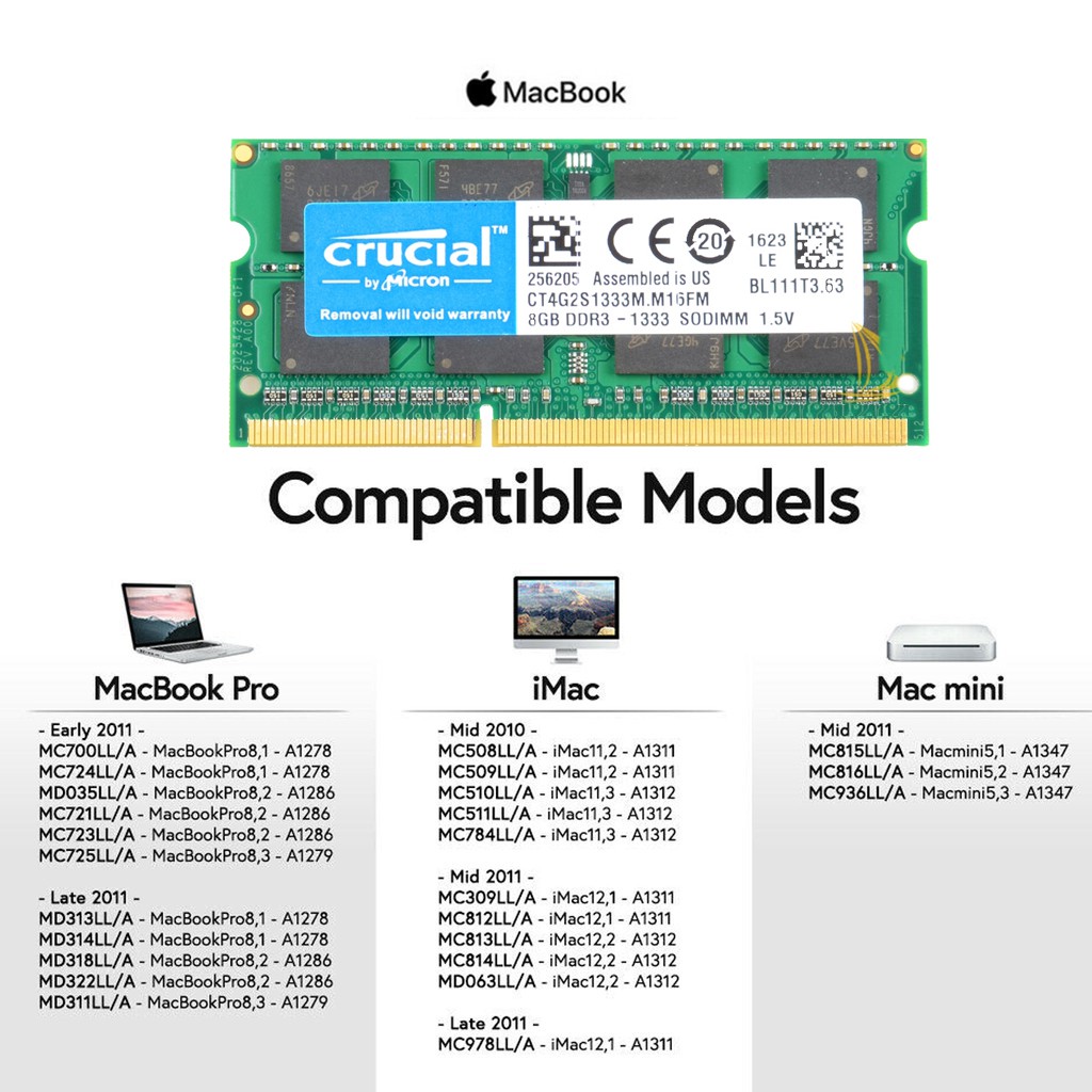 Crucial 8GB DDR3 1333Mhz PC3-10600S SODIMM Laptop Memória RAM Para MacBook Mac mini