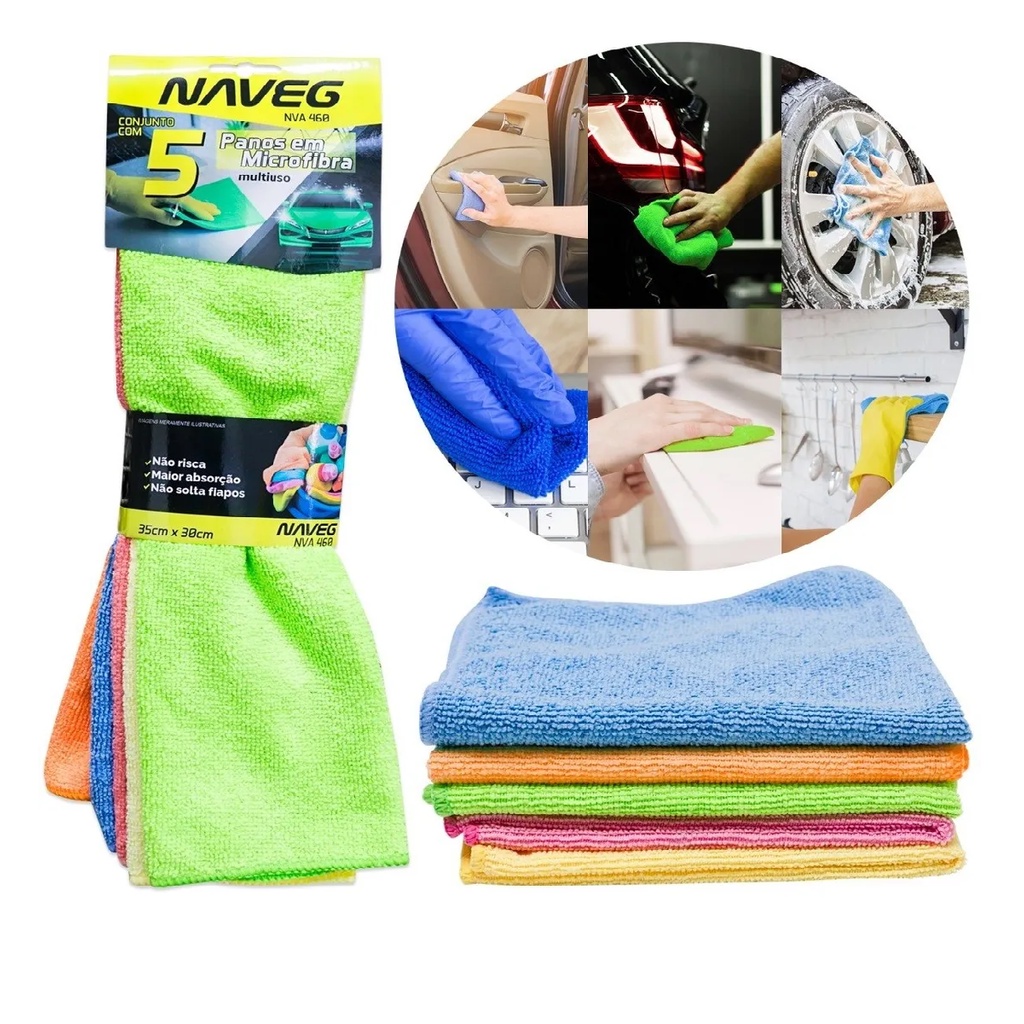 Kit 5 Panos Microfibra 35x30 CM Naveg