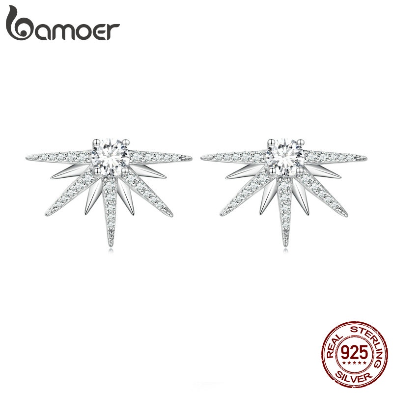 Bamoer 925 Brincos De Prata Starburst Moda Bijuteria Para Meninas Presente BSE711 - Fashion Accessories