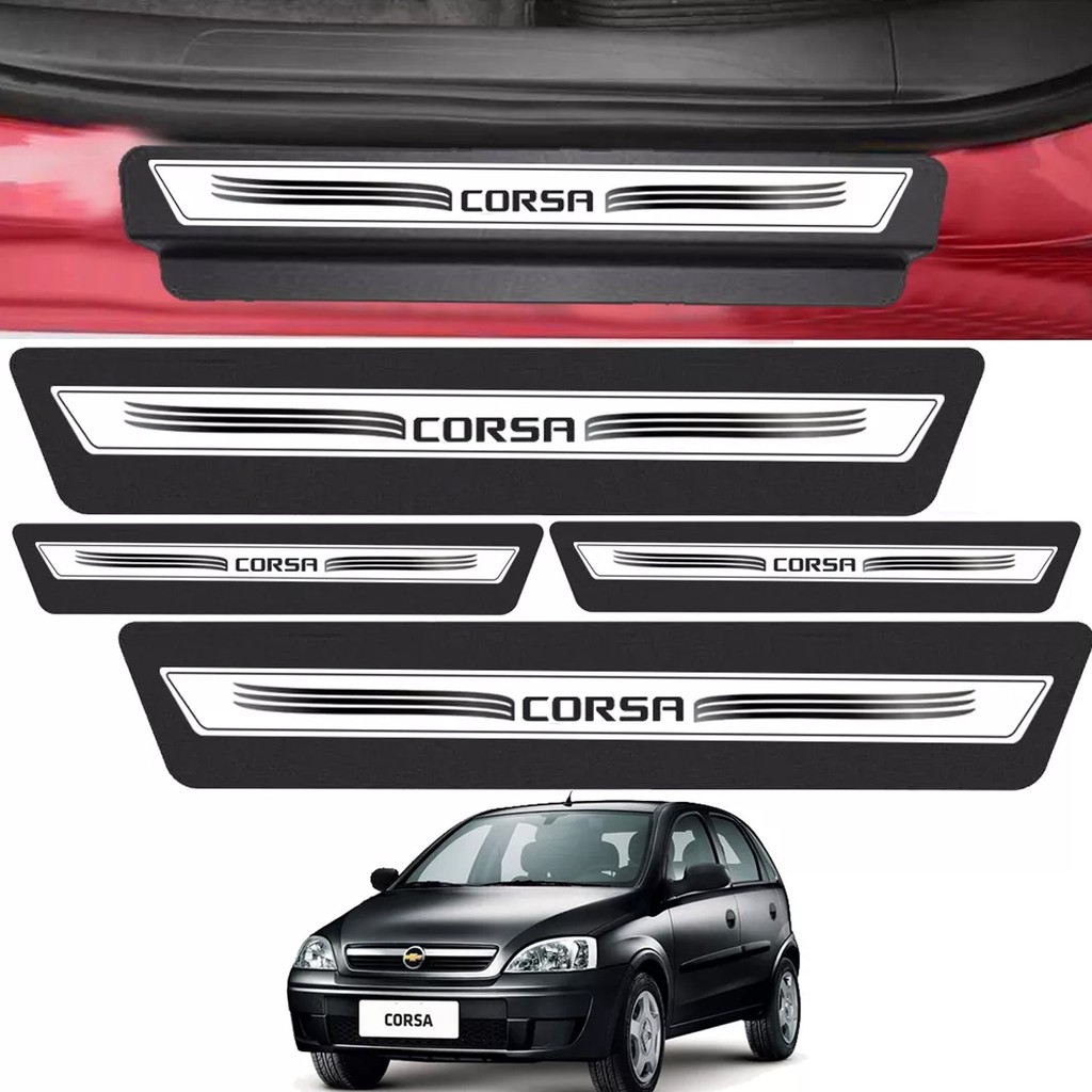 Kit 8 Peças Adesivo Soleira Porta Corsa Hatch Sedan - Prata