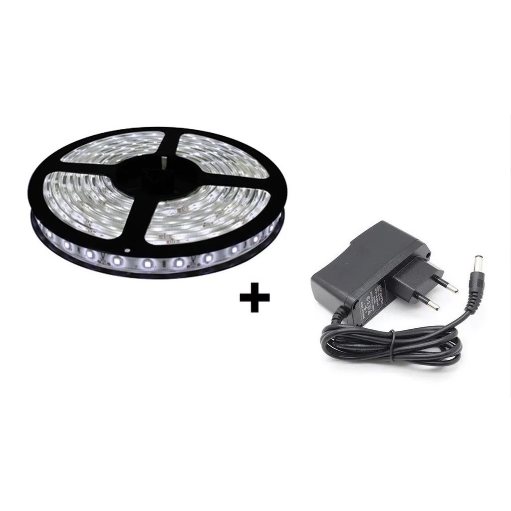 Fita Led 3528/5050 Rolo 5 Metros 300 Leds Silicone Ip65 Prova Dágua Bivolt Branco Frio/branco quente Dupla Face com Fonte