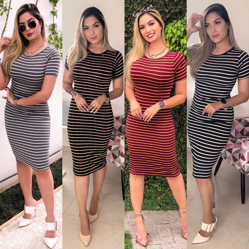 Vestido Feminino Midi Longuete Tubinho Manga Moda Evangélica em Oferta na Shopee